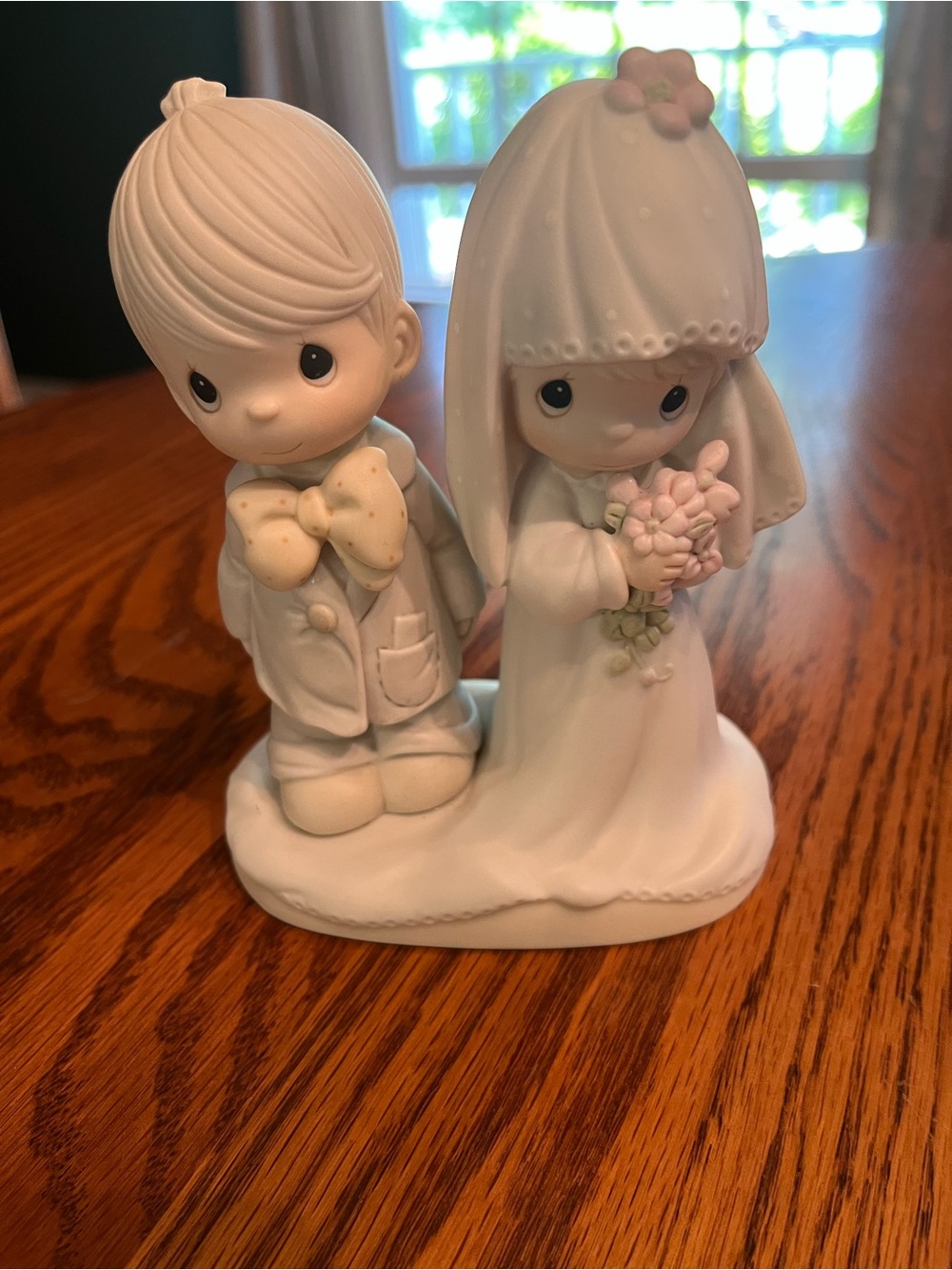 Precious Moments White and Pink Bride & Groom Ceramic Figurine